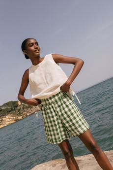 Linen shorts MIA in Green Gingham via AmourLinen