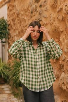 Odense casual linen shirt ODENSE S Green Gingham via AmourLinen