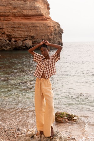 Leah wide linen pants with slits from AmourLinen