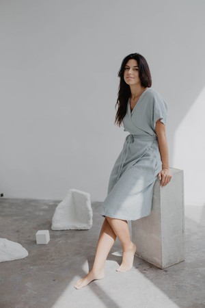 Linen wrap dress OLIVIA in Sage Green from AmourLinen