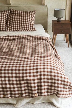 Linen pillowcase in Mocha Gingham from AmourLinen