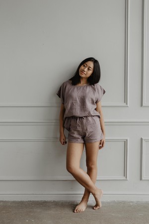 Short sleeve pajama set CLOUD NINE in Rosy Brown from AmourLinen