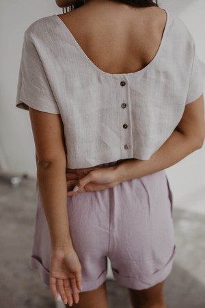 Linen crop top with buttons LISA in Dusty Rose | sale from AmourLinen