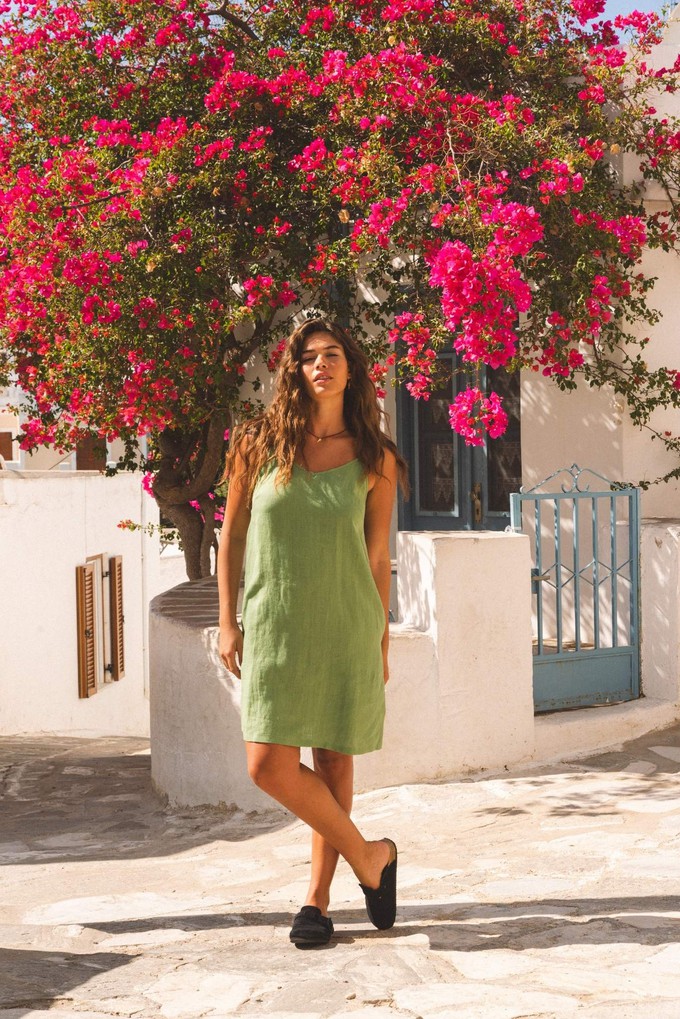 Linen slip dress ZOE in Matcha Green from AmourLinen