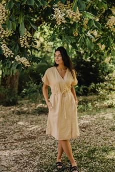 Linen wrap dress OLIVIA in Mustard via AmourLinen