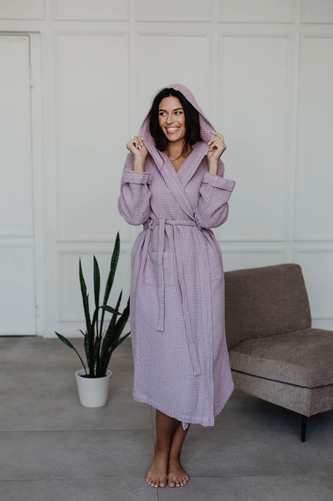 Waffle linen bathrobe Snuggle - Dusty Rose / Size 2 from AmourLinen