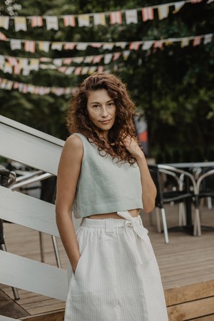 Mini linen crop top PIPPA in Sage Green from AmourLinen