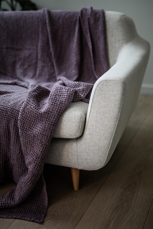 Linen waffle bed throw in Dusty Lavender from AmourLinen