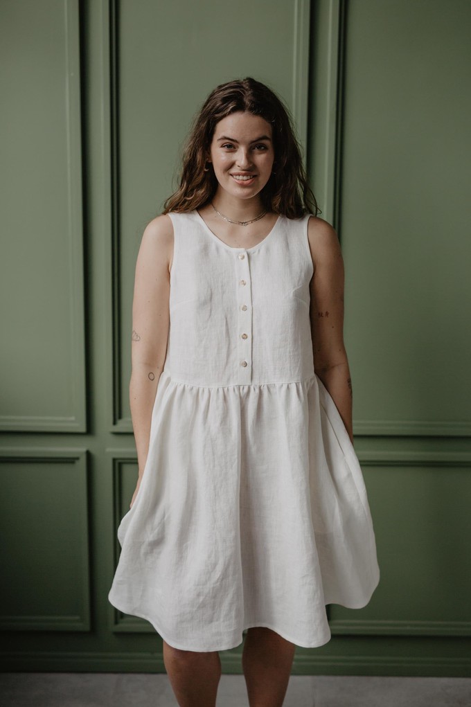 Linen sleeveless summer dress HAZEL in Cream from AmourLinen