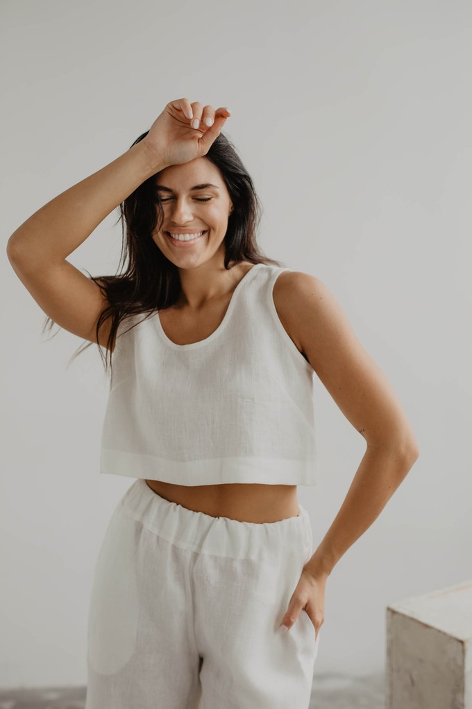 Mini linen crop top PIPPA in White from AmourLinen