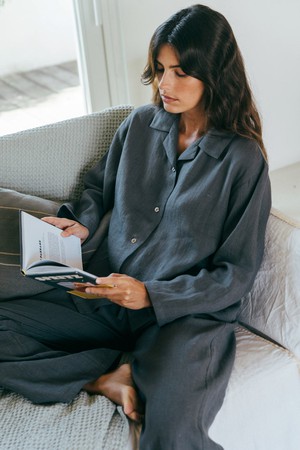 Long sleeve pyjama set SNOOZE in Charcoal from AmourLinen