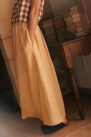 Mona long linen skirt in Mustard from AmourLinen