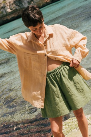 BETTY classic linen shorts in Matcha Green from AmourLinen