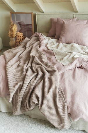 Linen waffle bed throw in Rosy Brown from AmourLinen