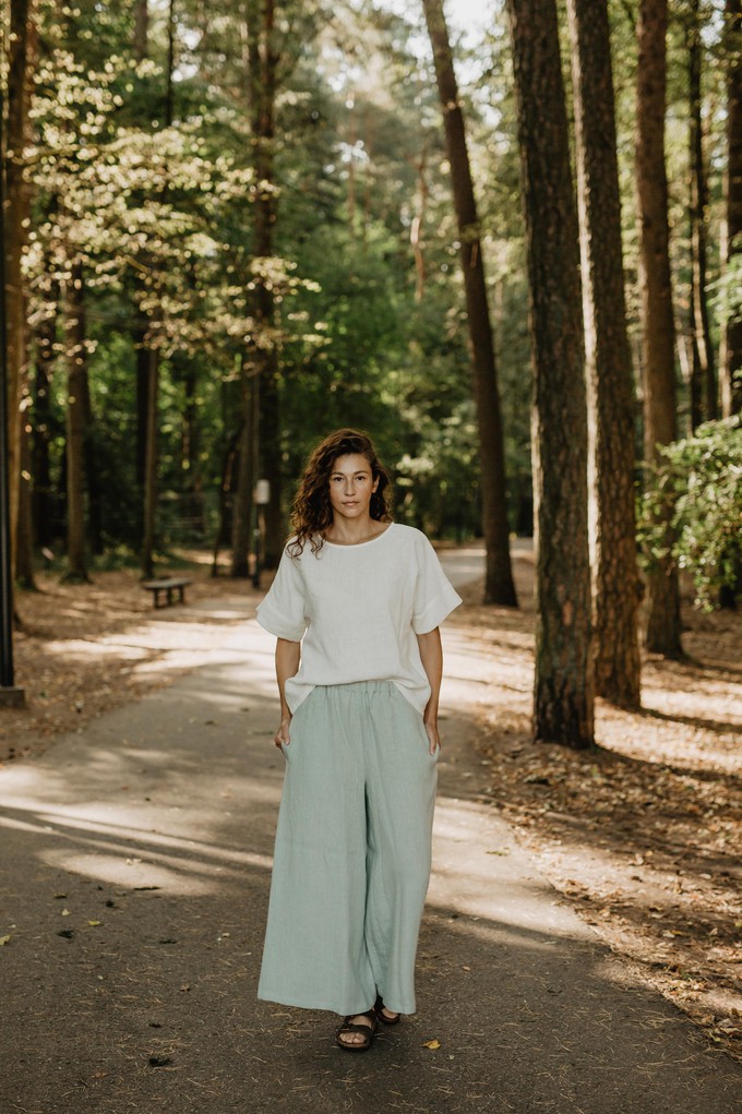 Wide linen pants ISABELLA in Sage Green from AmourLinen