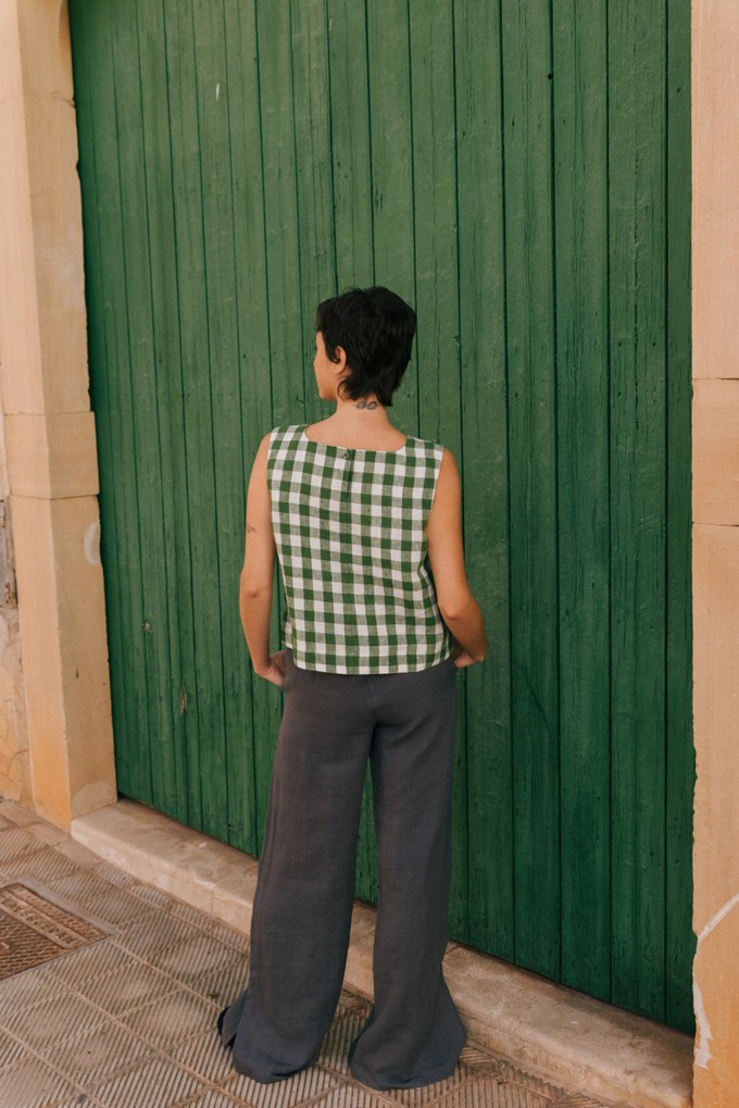 Lucia classic sleeveless linen top M Green Gingham from AmourLinen