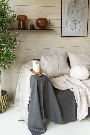 Linen waffle bed throw in Cream from AmourLinen