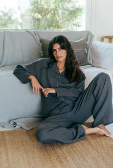 Long sleeve pyjama set SNOOZE in Charcoal via AmourLinen