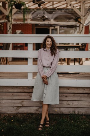 Linen skirt with buttons DAISY in Cream from AmourLinen