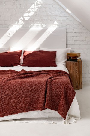 Linen waffle bed throw in Terracotta from AmourLinen