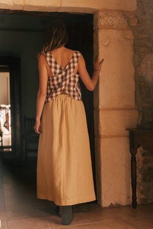 Mona long linen skirt in Mustard from AmourLinen