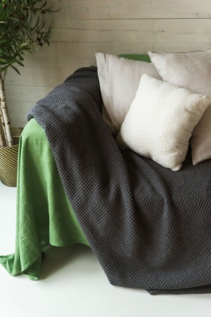 Linen waffle bed throw in Charcoal from AmourLinen