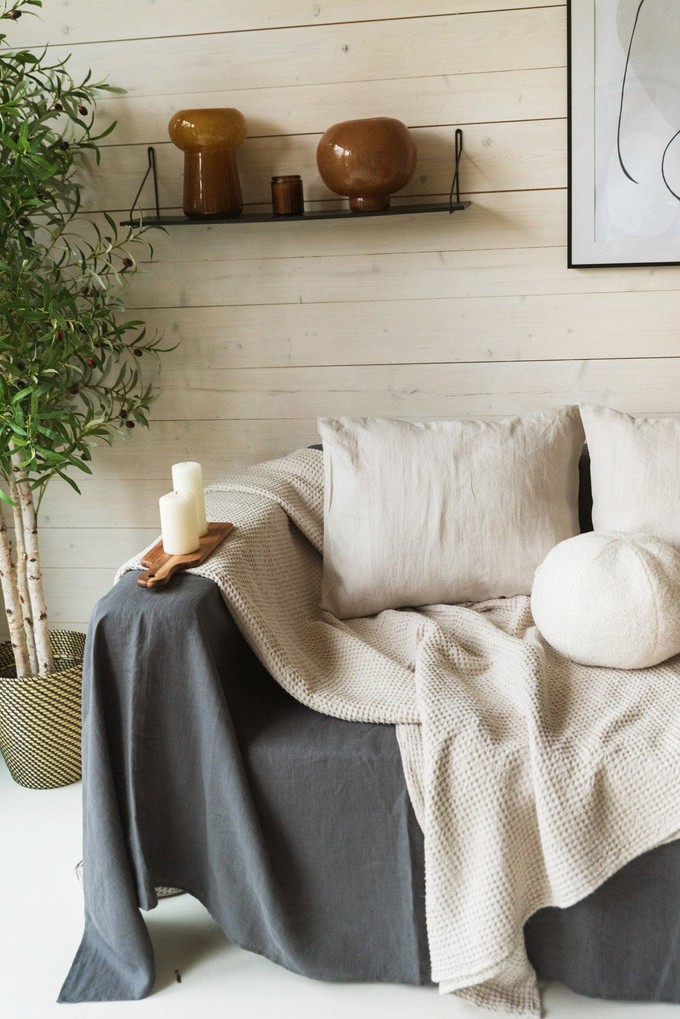 Linen waffle blanket in Cream from AmourLinen