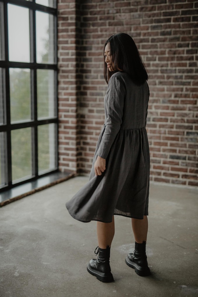 LAPLAND mid-length linen dress in Charcoal from AmourLinen