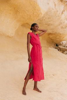 Aurora mid-length linen dress in Mustard via AmourLinen