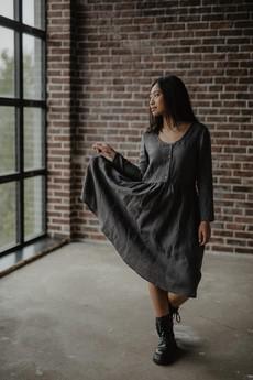 LAPLAND mid-length linen dress in Charcoal via AmourLinen