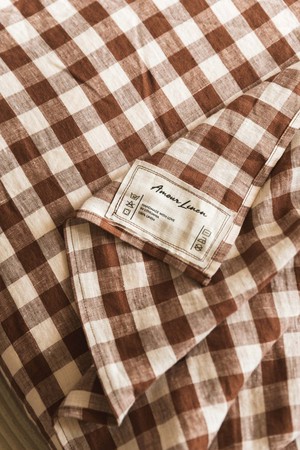 Linen flat sheet in Mocha Gingham from AmourLinen