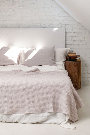 Linen waffle bed throw in Cream from AmourLinen