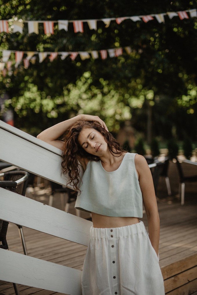 Mini linen crop top PIPPA in Sage Green from AmourLinen