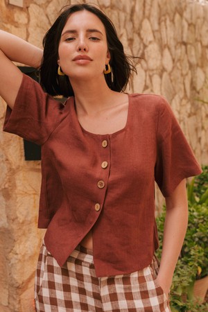 Maeve button linen top XL Terracotta from AmourLinen