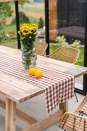 Linen table runner in Mocha Gingham from AmourLinen