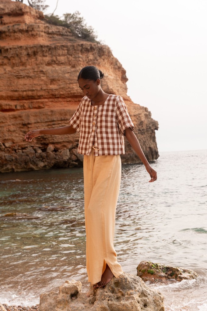 Leah wide linen pants with slits XS Mustard from AmourLinen