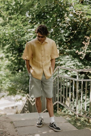 Oversized linen shirt MAGNUS in Mustard from AmourLinen