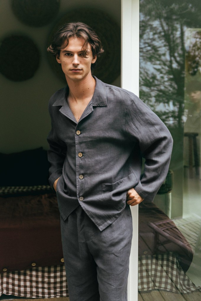 Linen loungewear set OLIVER in Charcoal from AmourLinen