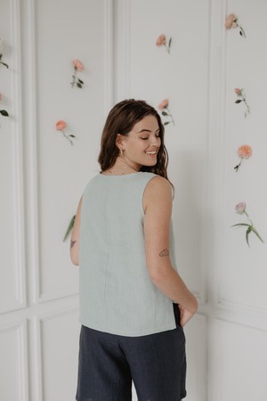 Classical linen top COLETTE in Sage Green from AmourLinen