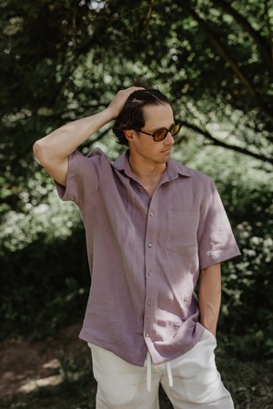 Oversized linen shirt MAGNUS in Dusty Lavender from AmourLinen