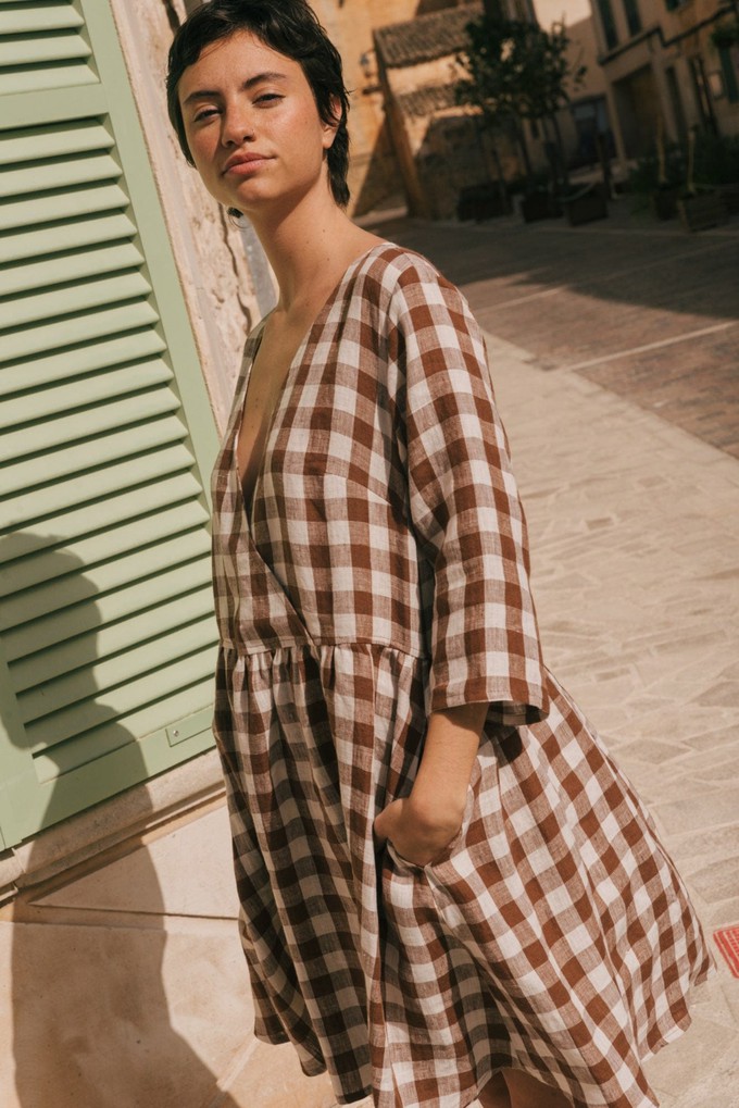 Daphne linen dress in Mocha Gingham from AmourLinen