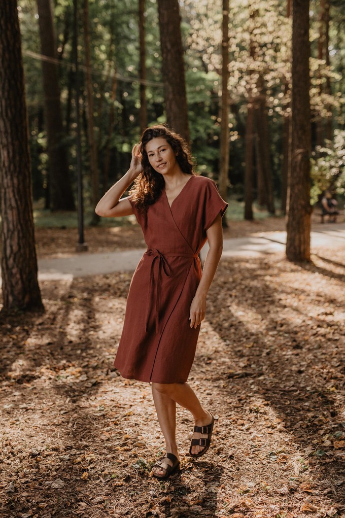 Linen wrap dress ROME in Terracotta from AmourLinen