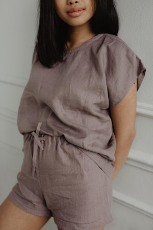 Short sleeve pajama set CLOUD NINE in Rosy Brown from AmourLinen