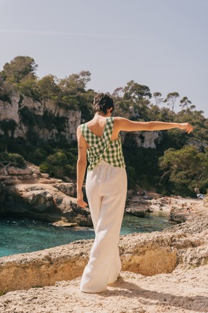 LEAH wide linen pants with slits in White from AmourLinen