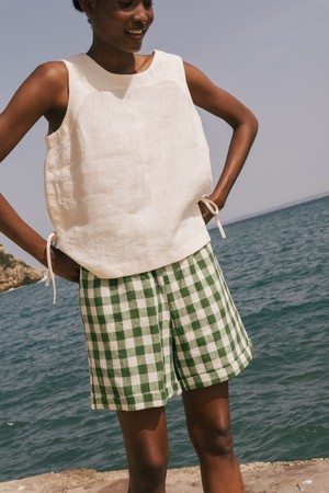 Linen shorts MIA Green Gingham XXL from AmourLinen