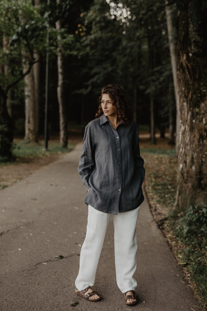 Linen oversized shirt MARRAKESH in Charcoal from AmourLinen