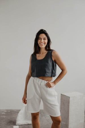 Long linen shorts MATILDA in White from AmourLinen