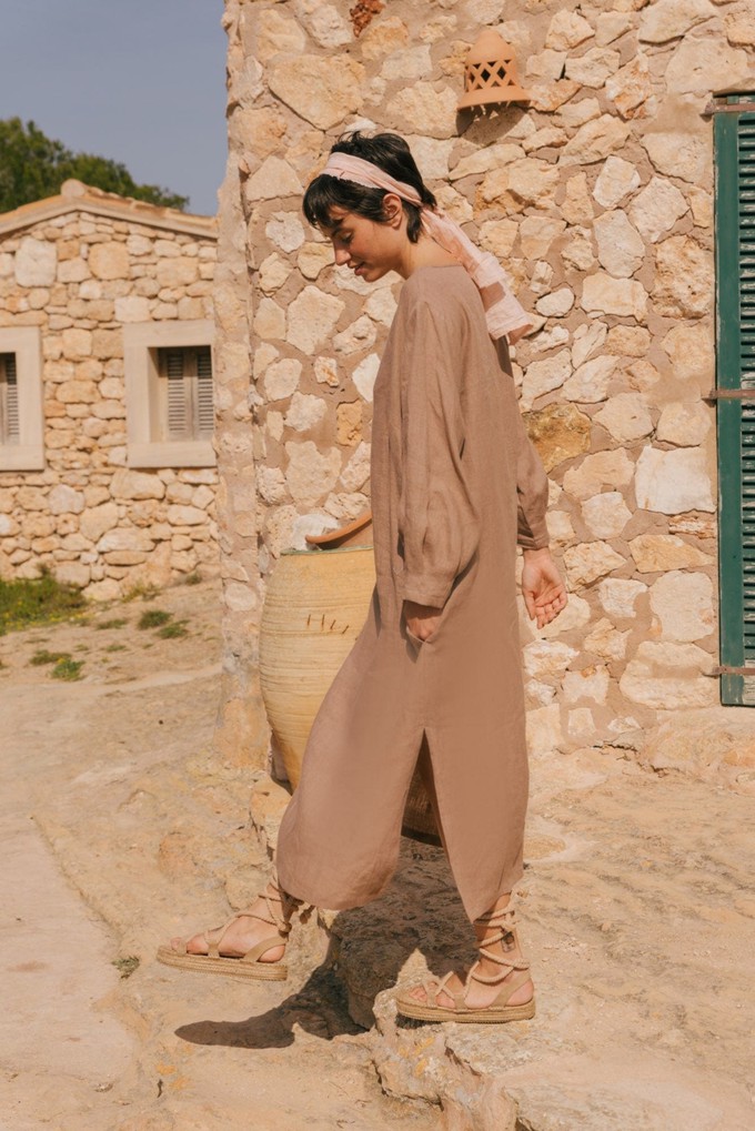 Amalia long-length linen dress in Rosy Brown from AmourLinen