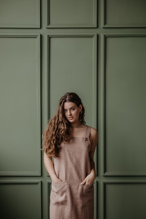 Linen apron dress JADE in Rosy Brown from AmourLinen