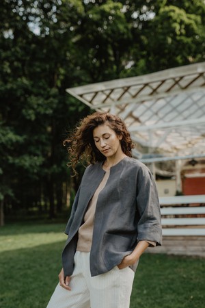 Linen oversized jacket Kyiv in Charcoal | sale from AmourLinen